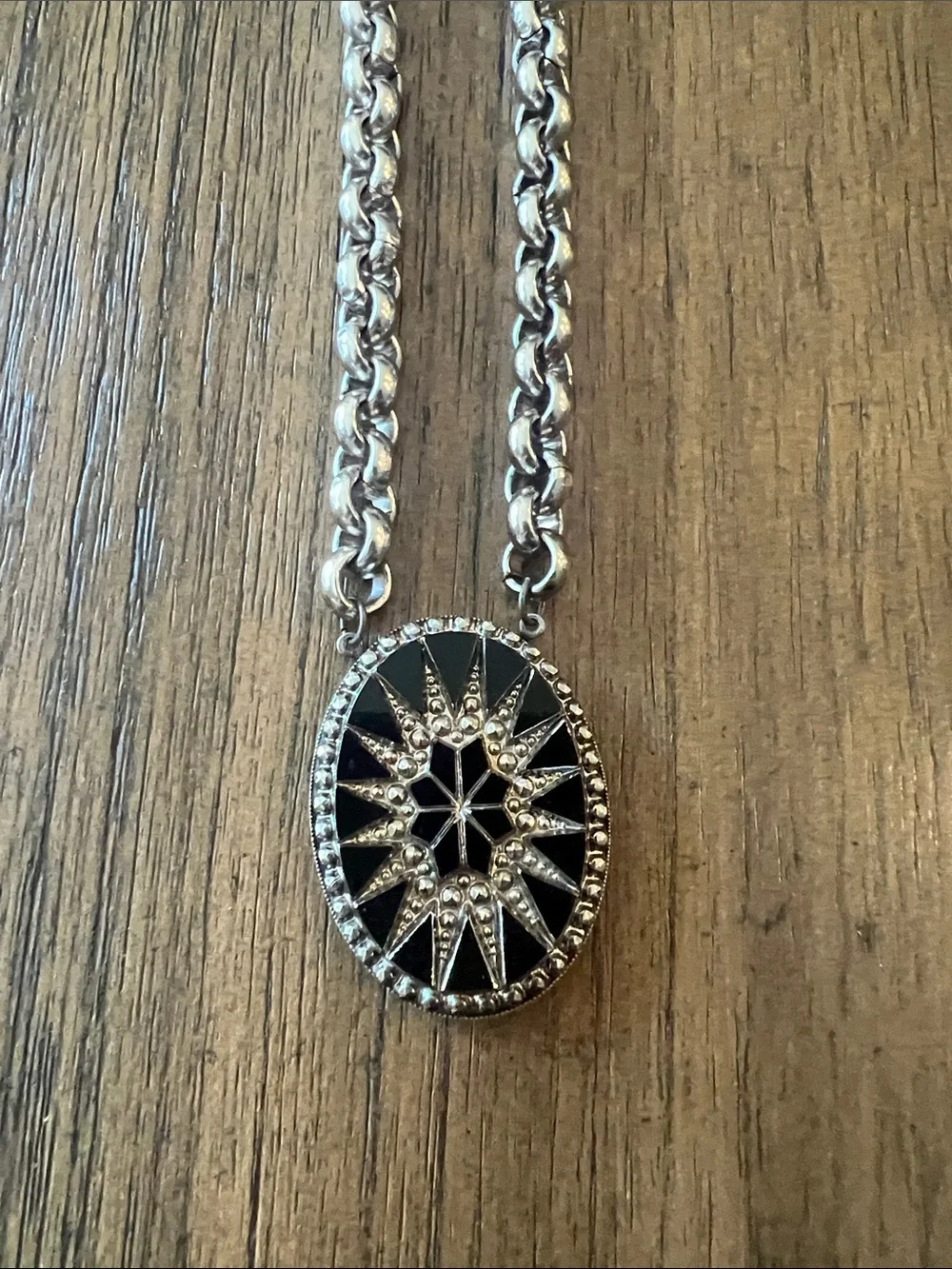 Authentic Sabika S15 black Swarovski crystal medallion necklace black and silver